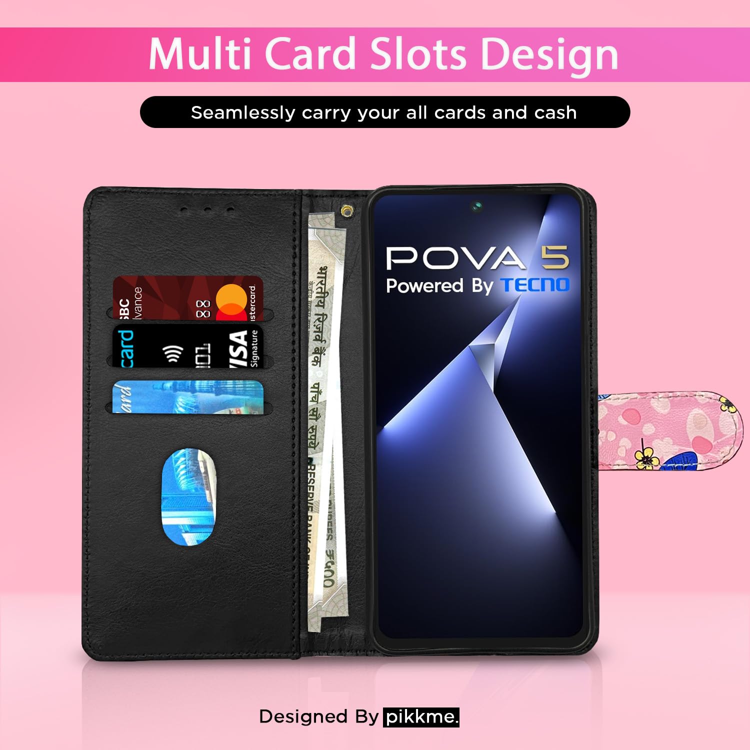 Pikkme pink flower mobile flip cover for Tecno Pova 5/Pova 5 Pro 5G – photo 3