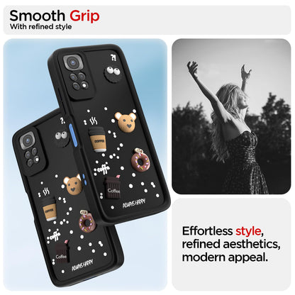 Pikkme Redmi Note 11 / Note 11s Cute Fun Cartoon 3D Bear Coffee Back Cover (Black)