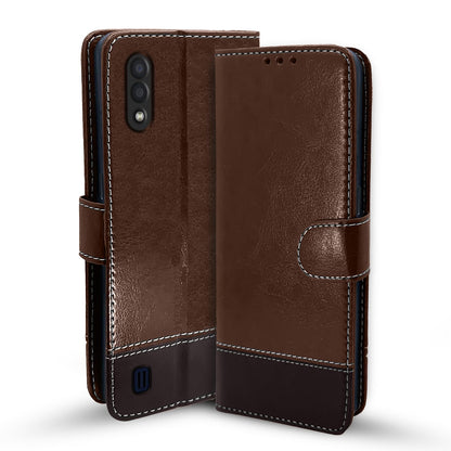 Samsung M01 flip case in brown & coffee by Pikkme