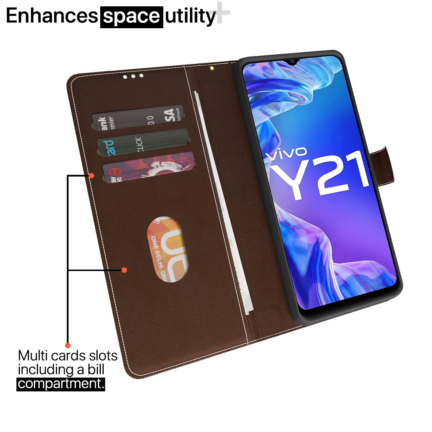Brown & coffee mobile flip cover for Vivo Y21 2021/Y33s – Pikkme – photo 2