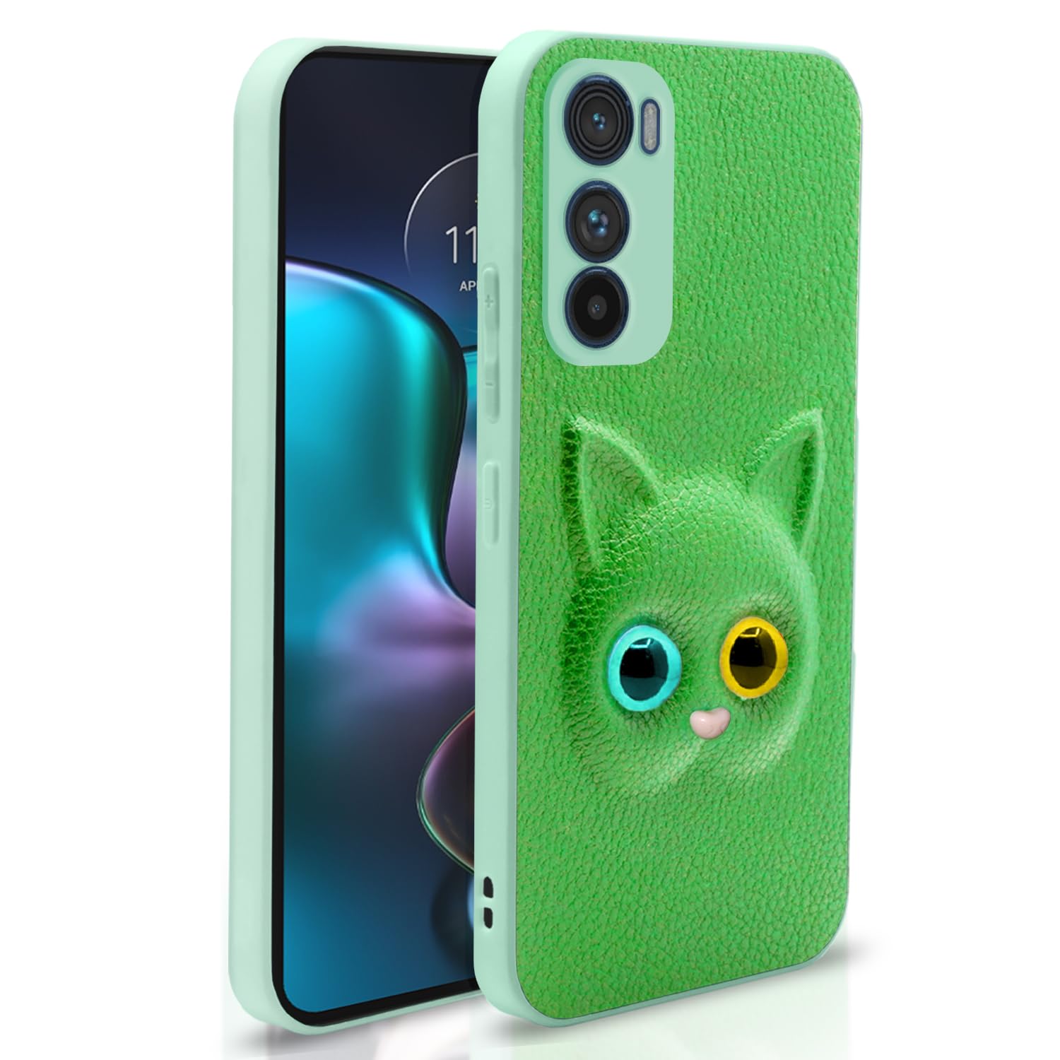 Pikkme green Cat mobile back cover for Moto Edge 30