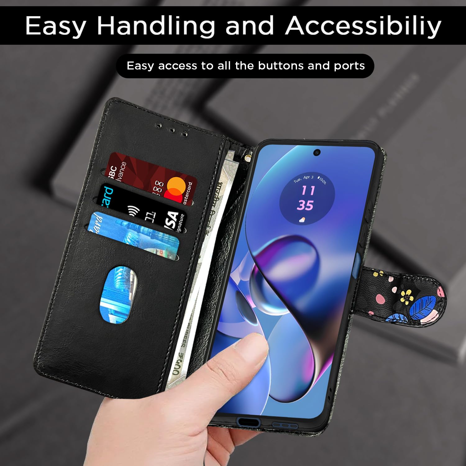 Black flower flip cover for Moto G54/G64 5G – Pikkme – photo 7