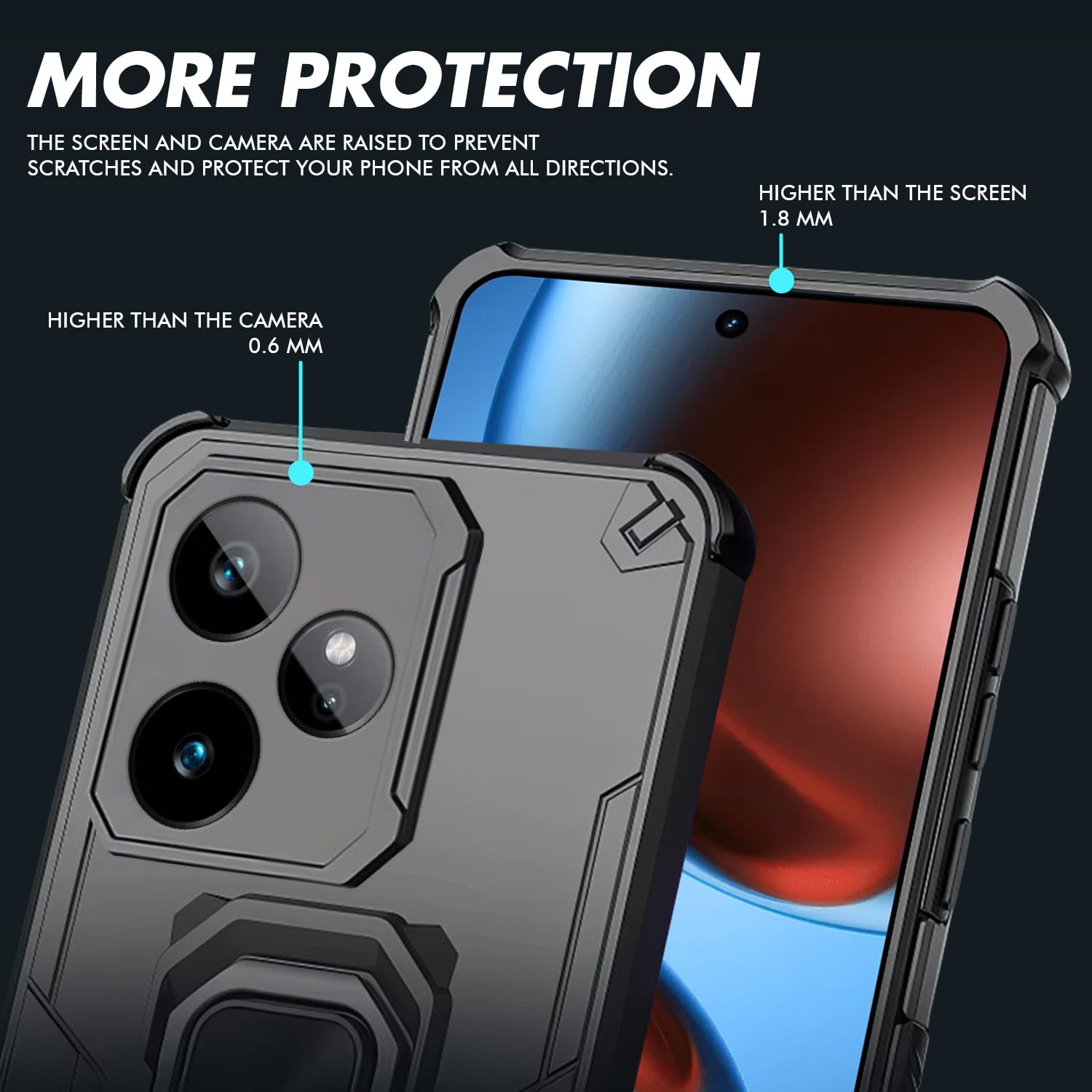 Pikkme Realme GT 7 5G / GT 7T 5G D15 Tough Armor Kisckstand Back Cover (Black)