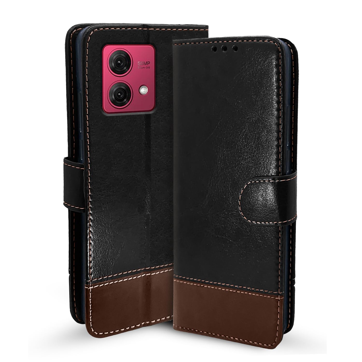 Black & brown Magnetic wallet flip cover for Moto G84 5G – Pikkme