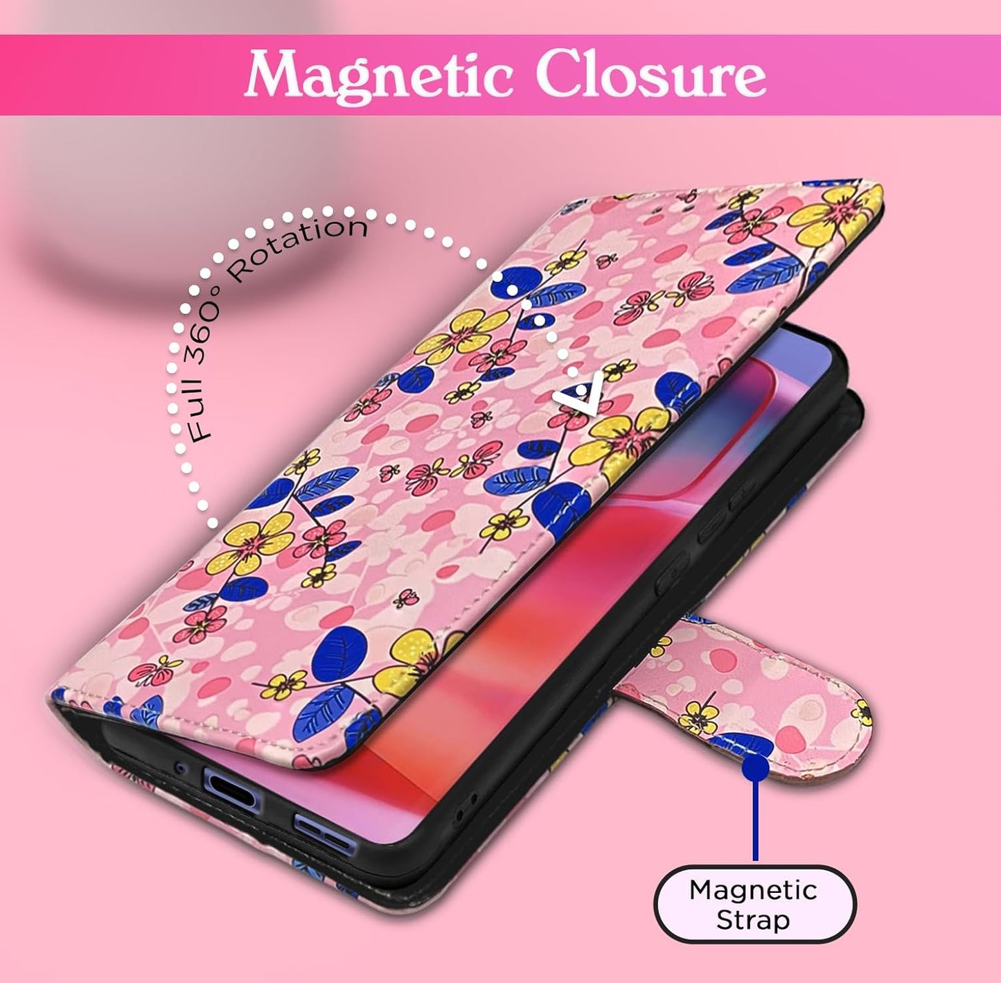 Pikkme Moto Edge 50 Pro 5G Flower Flip Cover (Pink)