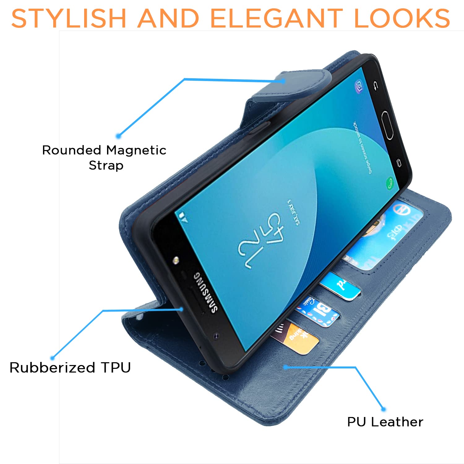 Pikkme Samsung Galaxy J7 Max Vintage Flip Cover (Blue)