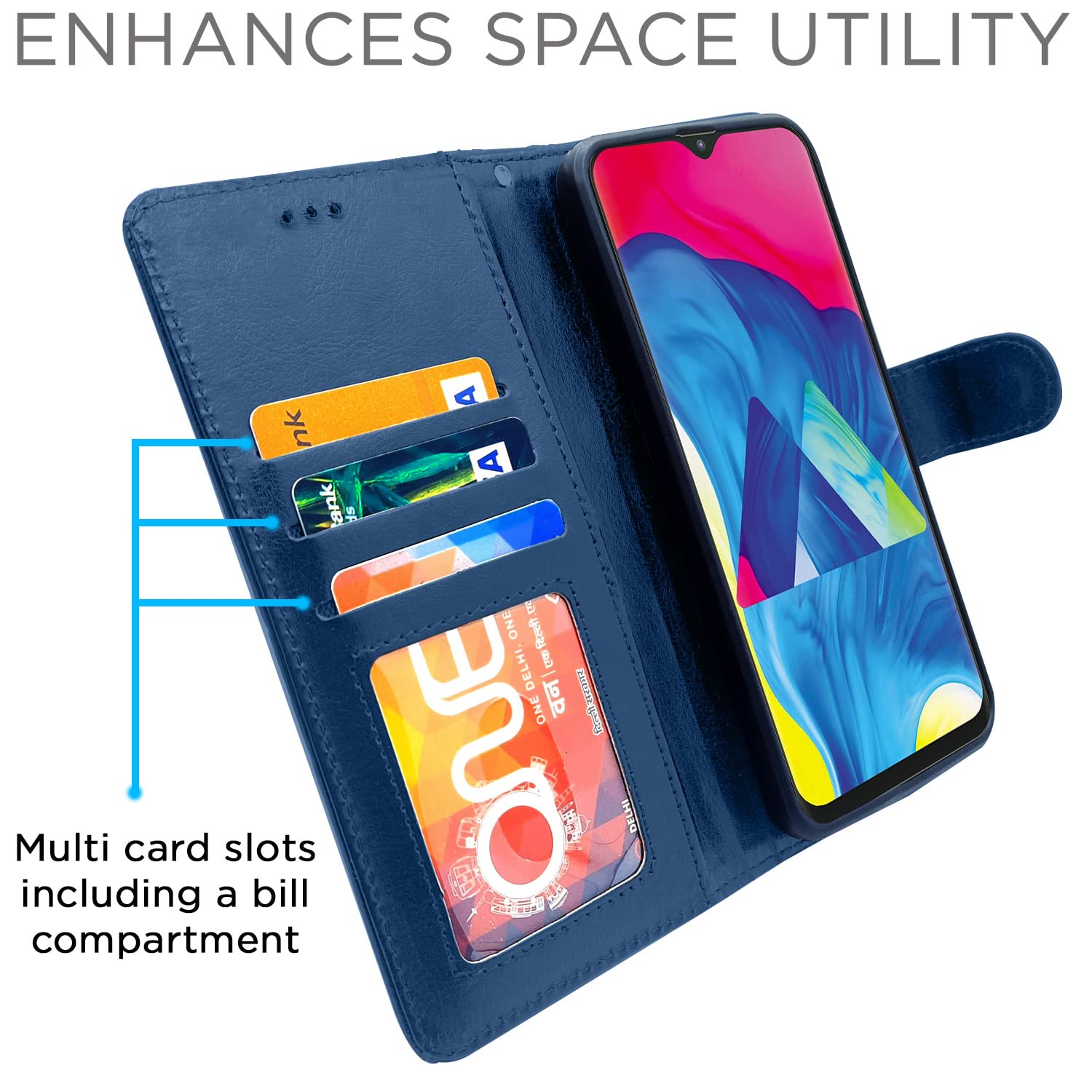 Pikkme Samsung Galaxy M10 Vintage Flip Cover (Blue)
