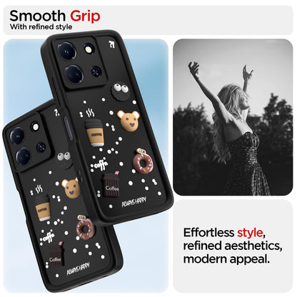 Pikkme Infinix Note 30 5G Cute Fun Cartoon 3D Bear Coffee Back Cover (Black)