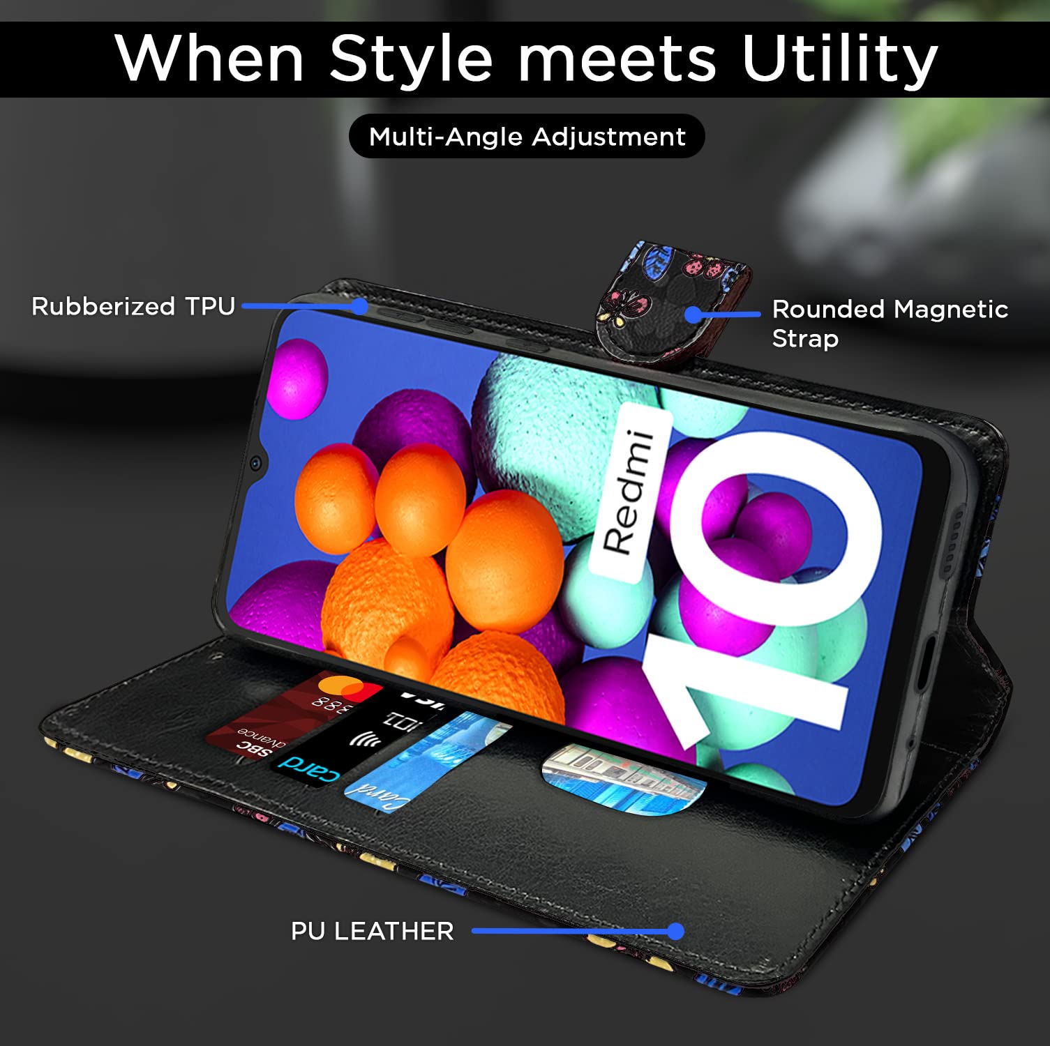 Pikkme Redmi 10/10 Power black flower flip cover – photo 4