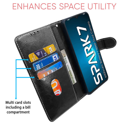 Tecno Spark 7/7T Magnetic flip case in black & brown by Pikkme – photo 3