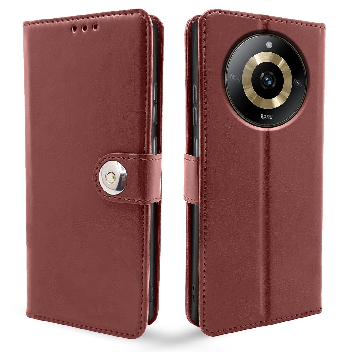Pikkme Realme Narzo 60 5G Button brown flip cover