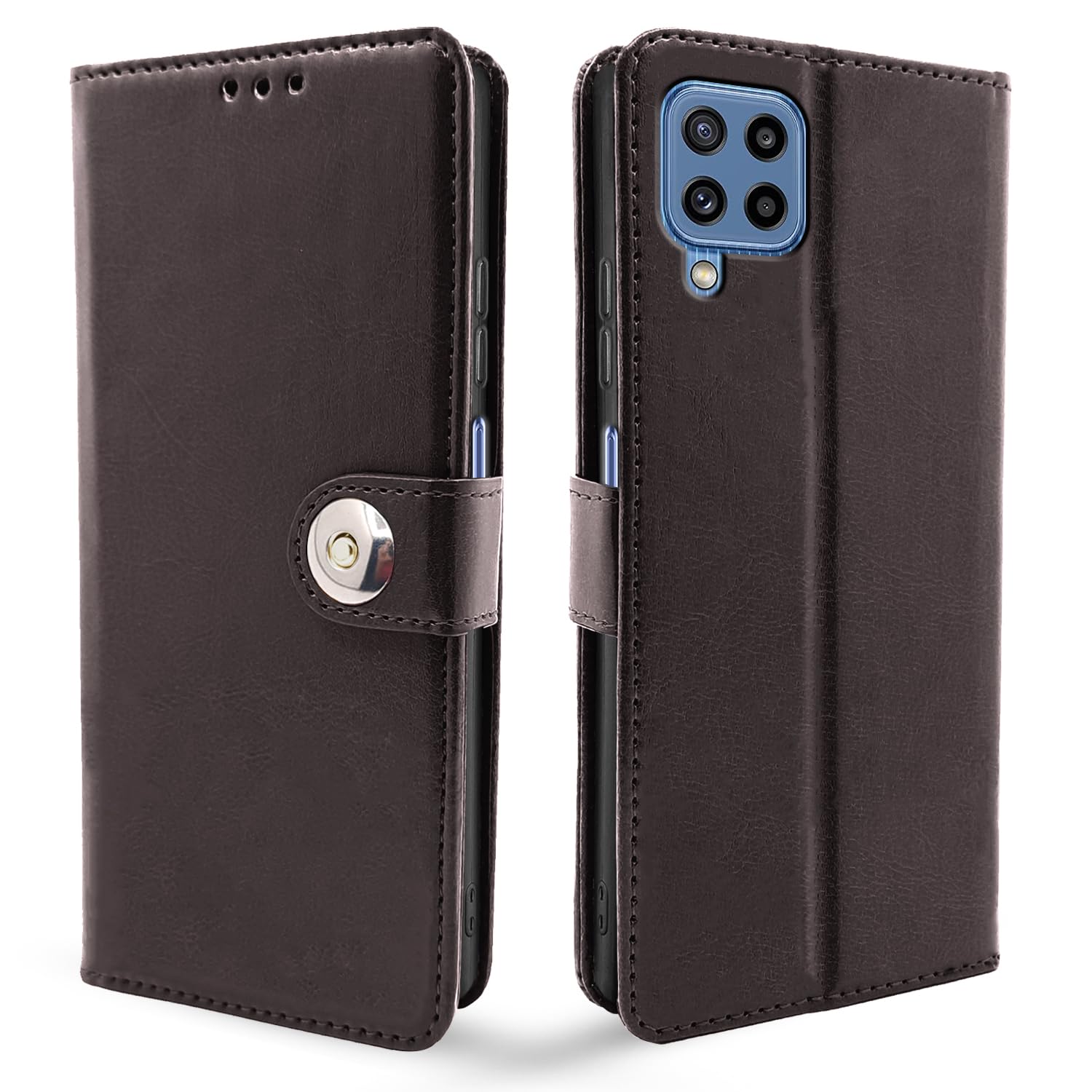 Pikkme Samsung M32 4G/M32 Prime/F22 4G button coffee flip case