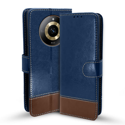Realme Narzo 60 5G Magnetic mobile flip cover in blue & brown by Pikkme
