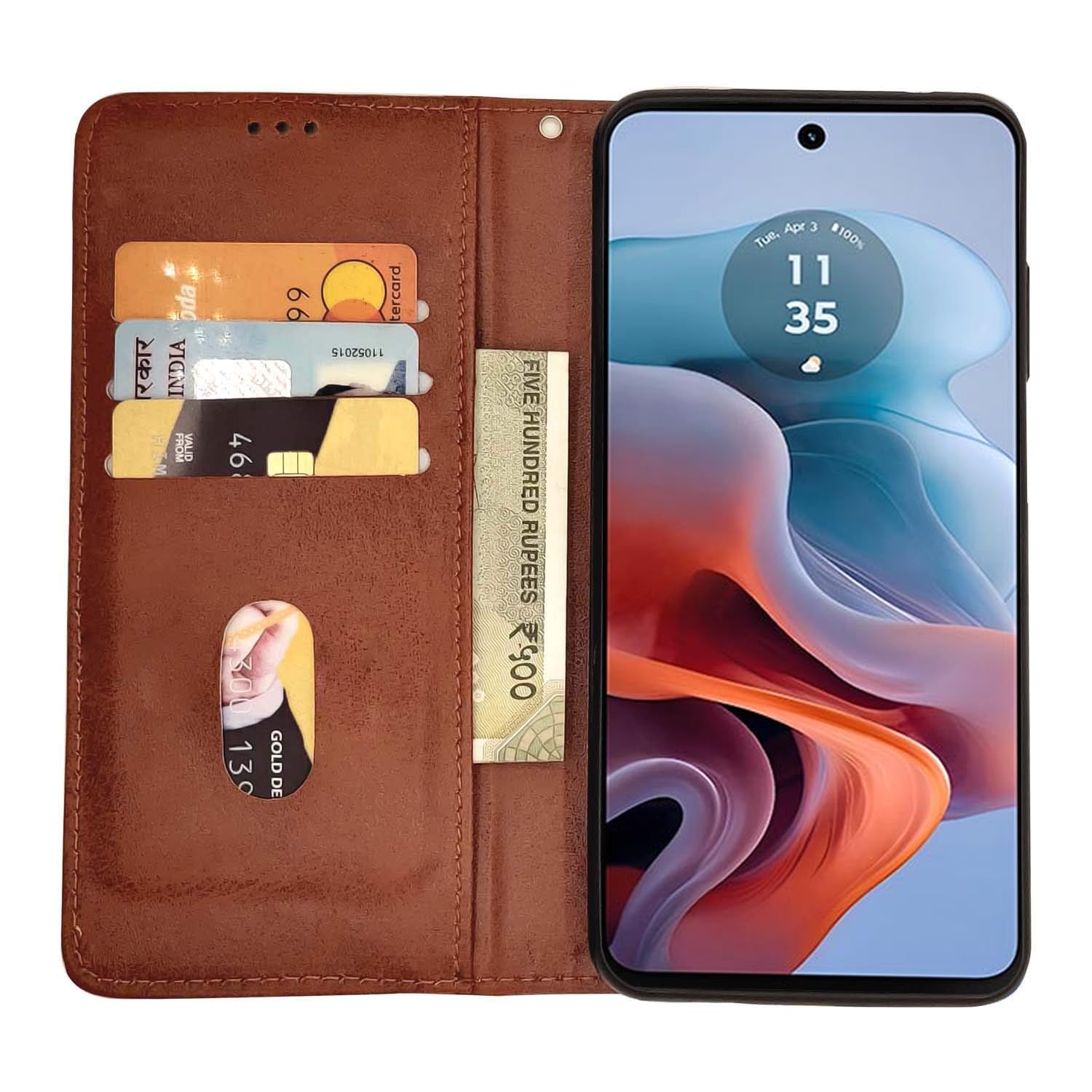 Pikkme Motorola Moto G24 Power Premium Leather Magnetic Flip Cover (Brown)