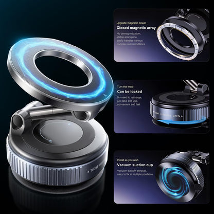 Pikkme 360° Vacuum Magnetic Phone Holder | Universal Car Mount with Suction Cup for Dashboard, Shower, Mirror & Gym