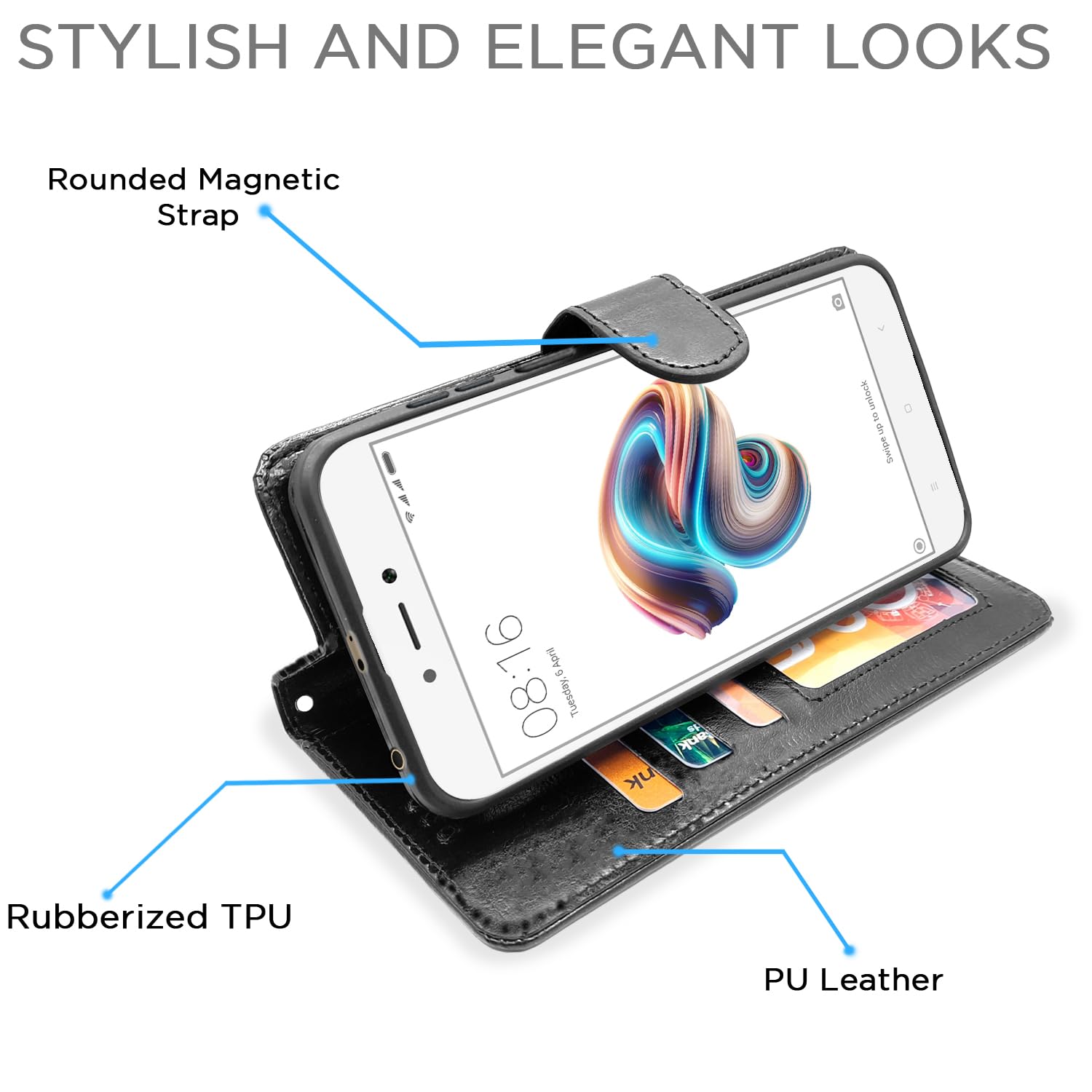 Redmi 5A Wallet wallet flip cover in black by Pikkme – photo 3