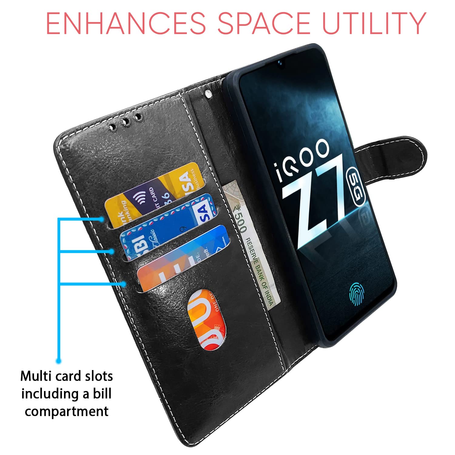 iQOO Z7/Z7s 5G wallet flip cover in black & brown by Pikkme – photo 3