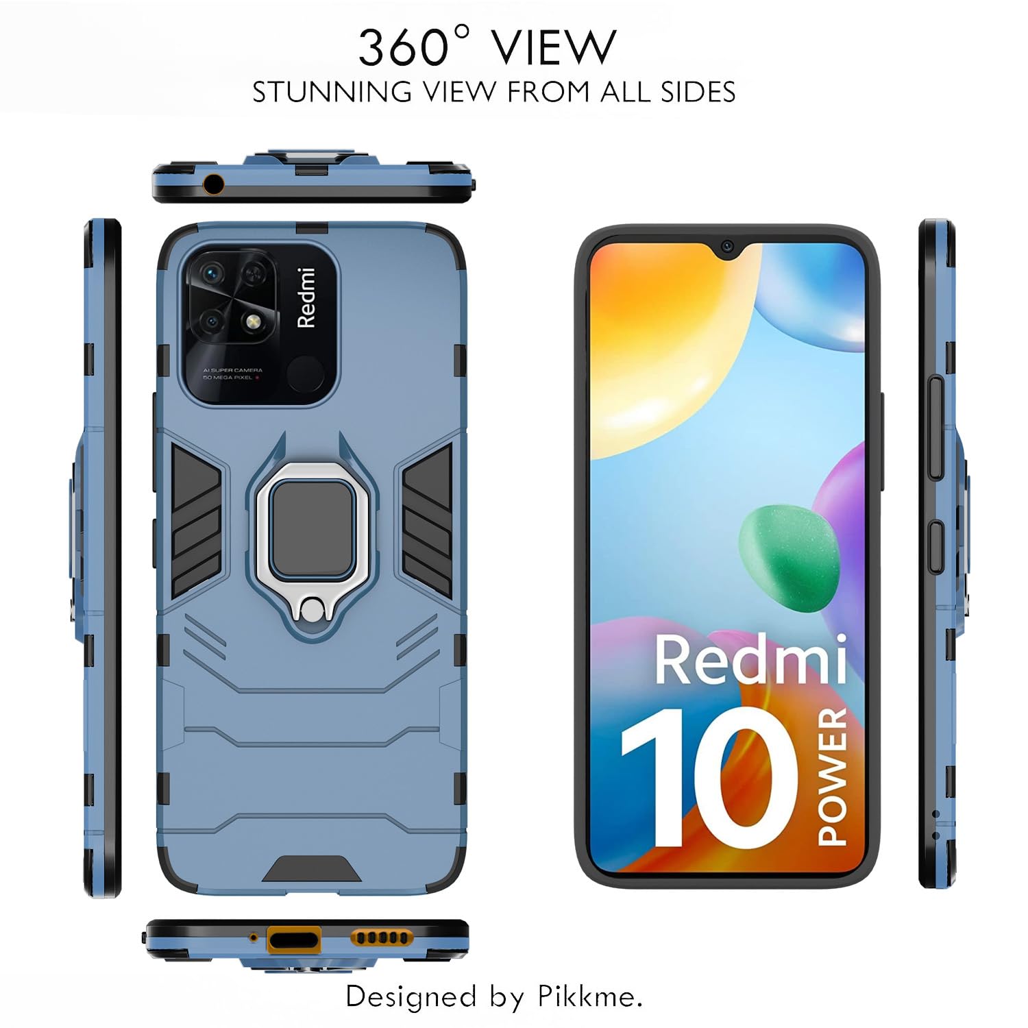 Pikkme Redmi 10 / Redmi 10 Power D5 Tough Armor Back Cove | Blue