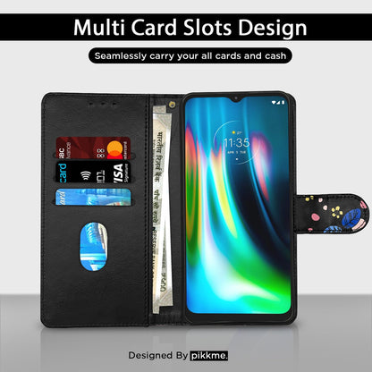 Pikkme Moto G9 Wallet black flower flip cover – photo 3