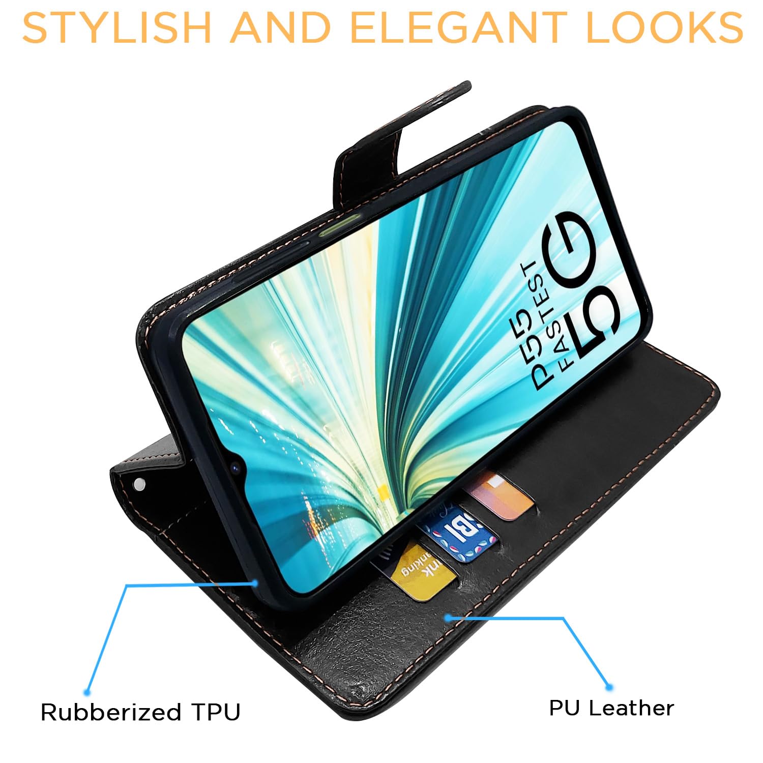 Itel P55 5G Magnetic flip case in black & brown by Pikkme – photo 5