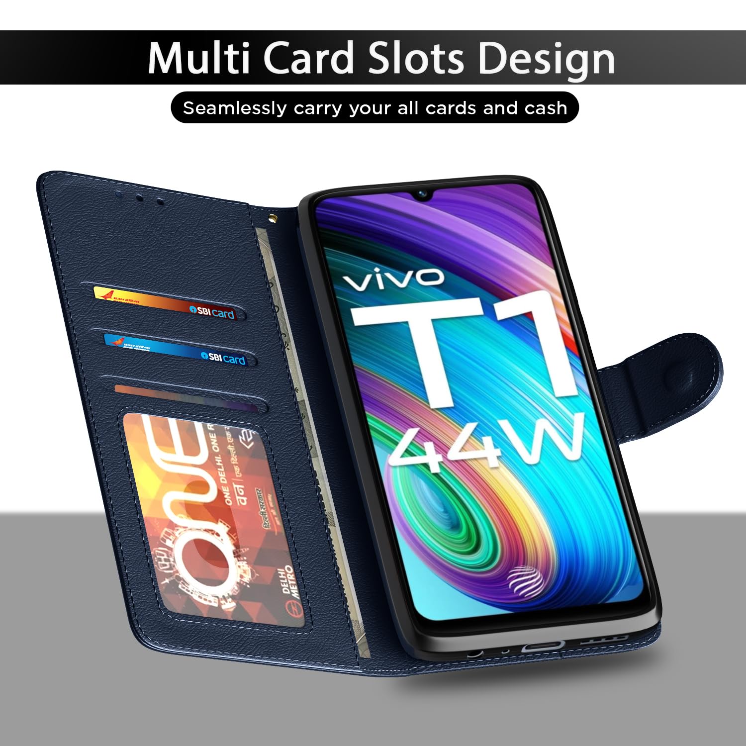 Pikkme blue Wallet flip case for iQOO Z6 44W/Vivo T1 44W – photo 5
