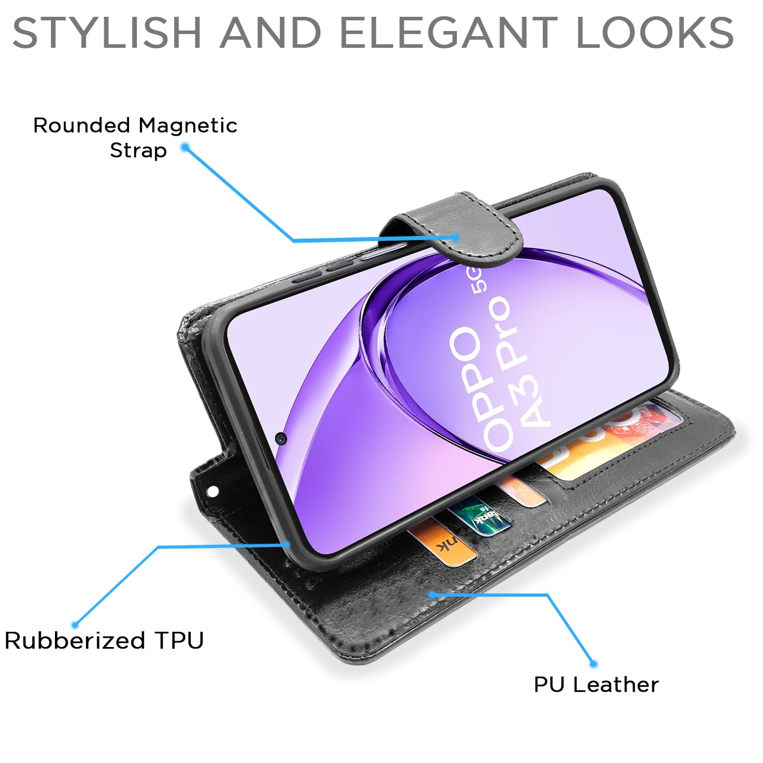 Pikkme Oppo A3 Pro 5G Wallet black mobile flip cover – photo 3
