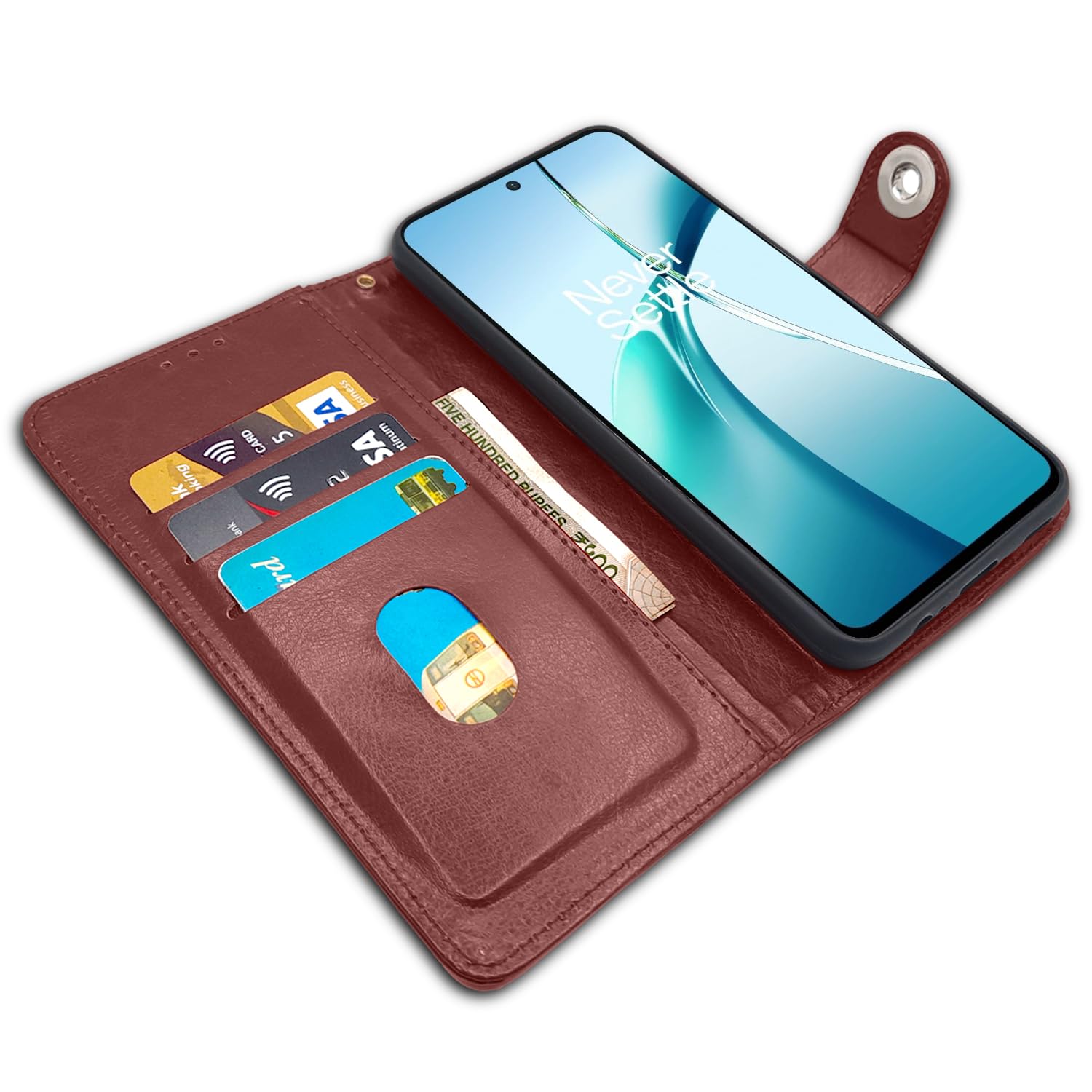 Pikkme OnePlus Nord CE 4 Lite 5G Button brown flip case – photo 3