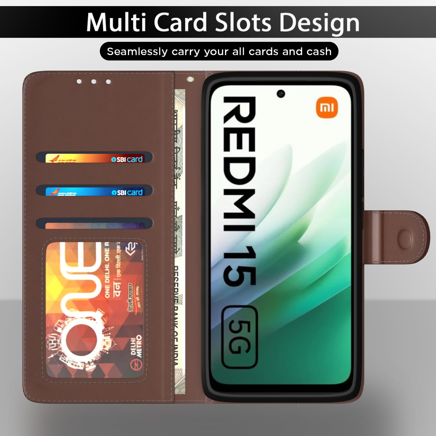Pikkme tan Wallet flip case for Redmi 15 5G – photo 5