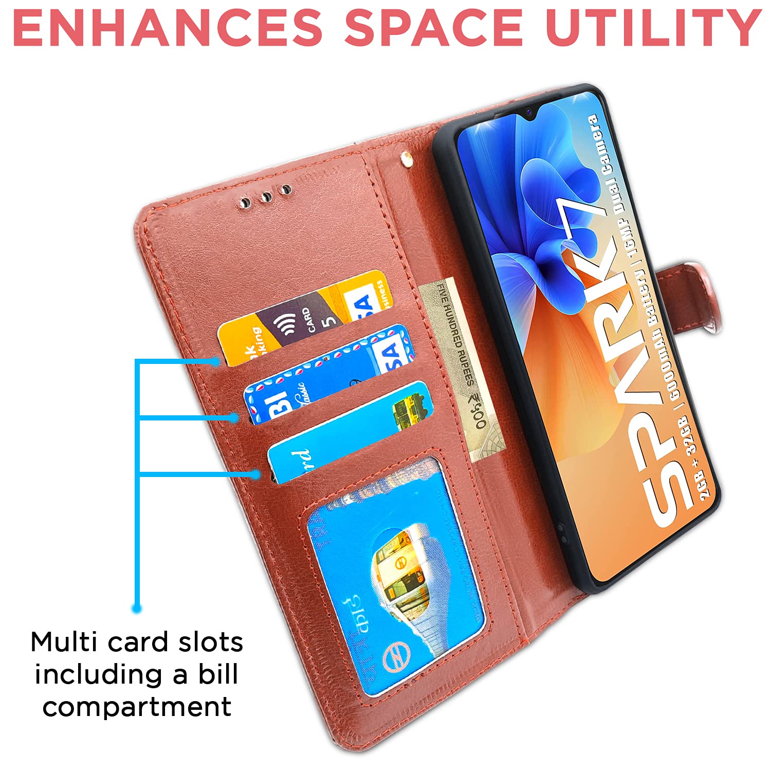 Pikkme Tecno Spark 7 / 7T Vintage Flip Cover| Brown