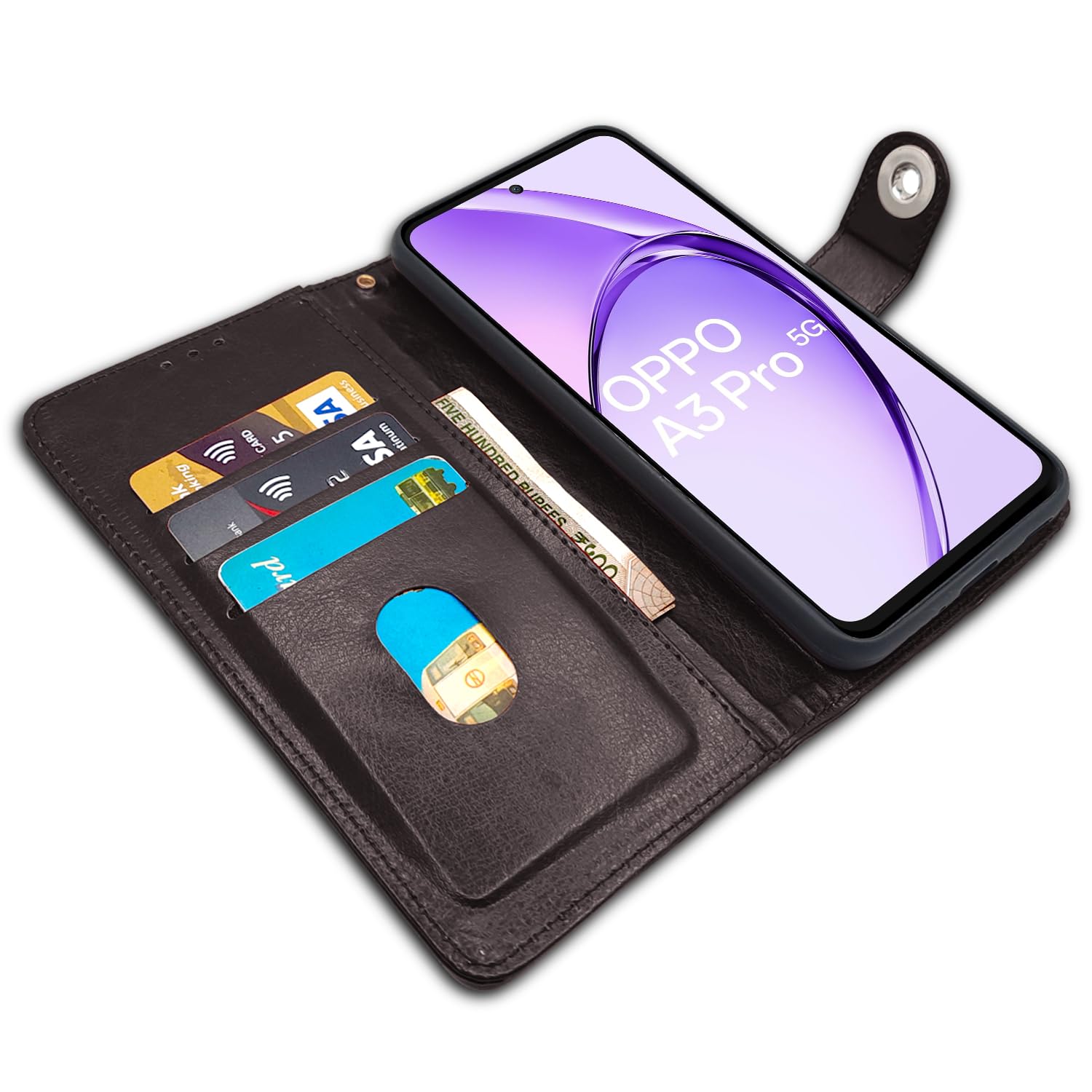 Pikkme Oppo A3 Pro 5G Button Flip Cover (Coffee)