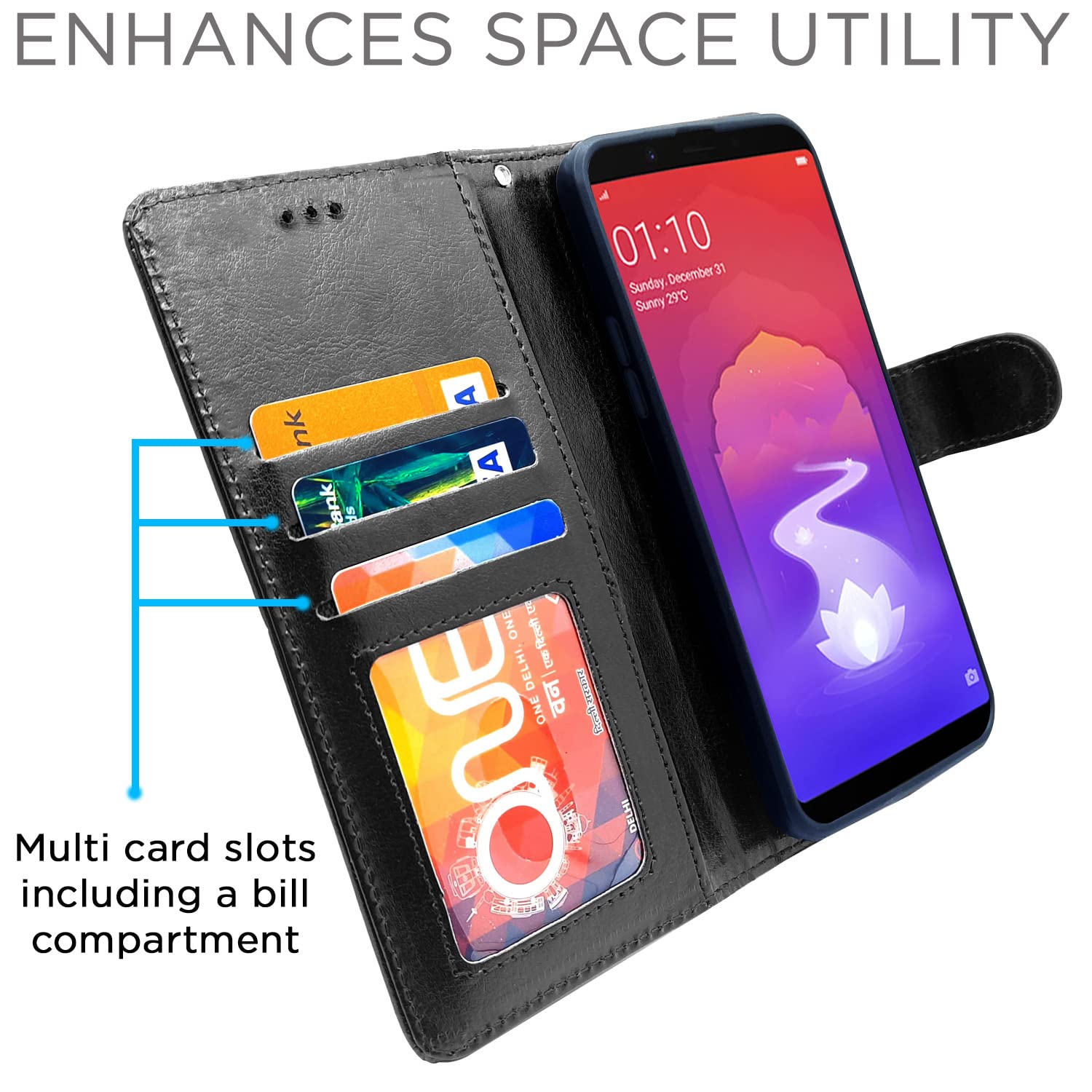 Pikkme Realme 1 Vintage Flip Cover (Black)