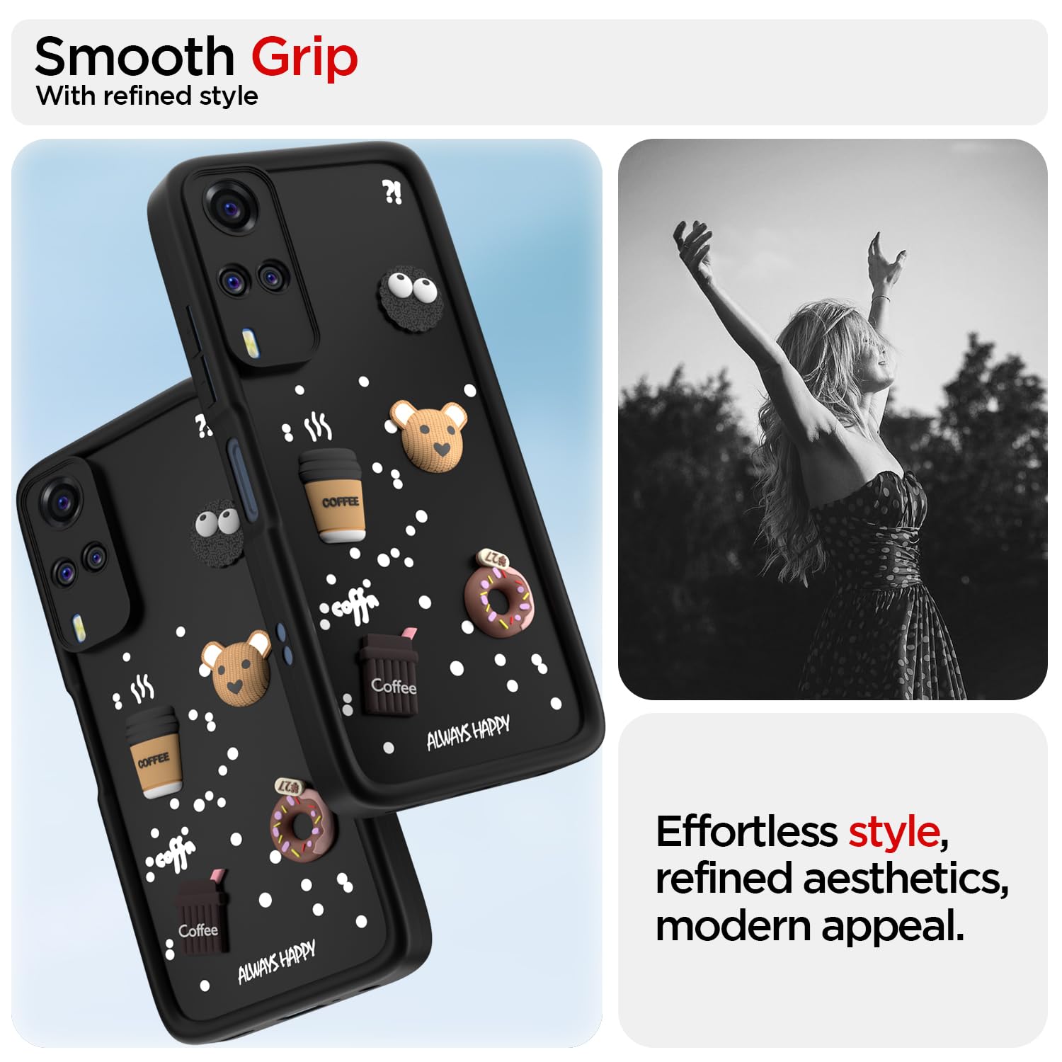 Pikkme Vivo Y31 / Y51 Cute Fun Cartoon 3D Bear Coffee Back Cover (Black)