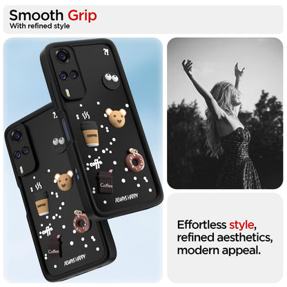 Pikkme Vivo Y31 / Y51 Cute Fun Cartoon 3D Bear Coffee Back Cover (Black)