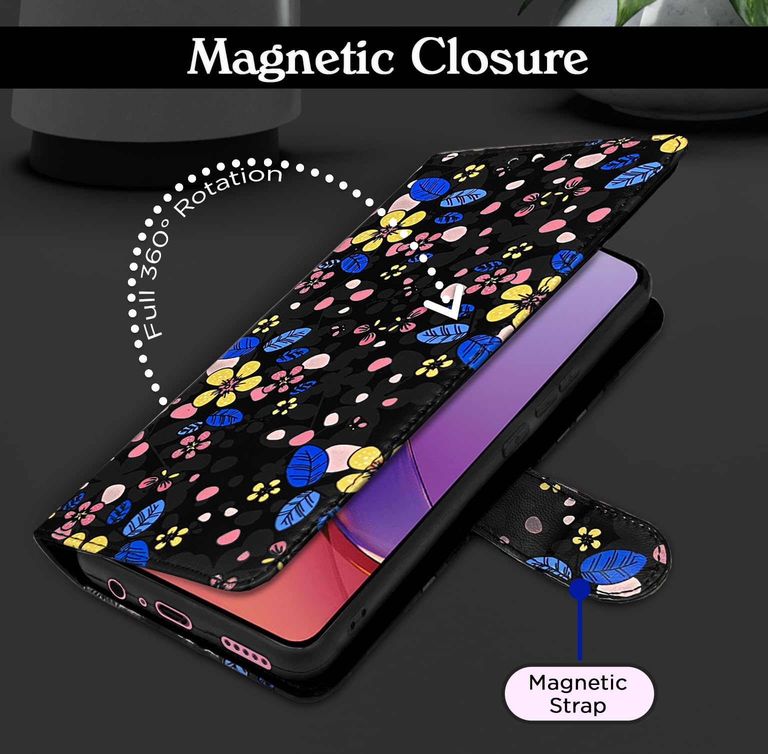 Pikkme Moto G84 5G Wallet black flower flip case – photo 2