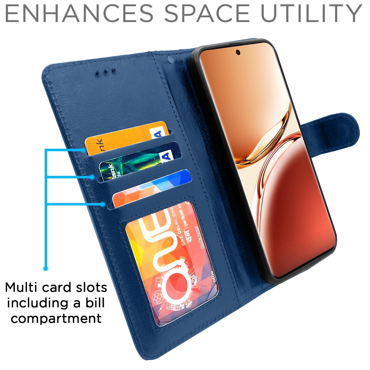 Oppo F27 Pro Plus 5G flip cover in blue by Pikkme – photo 2