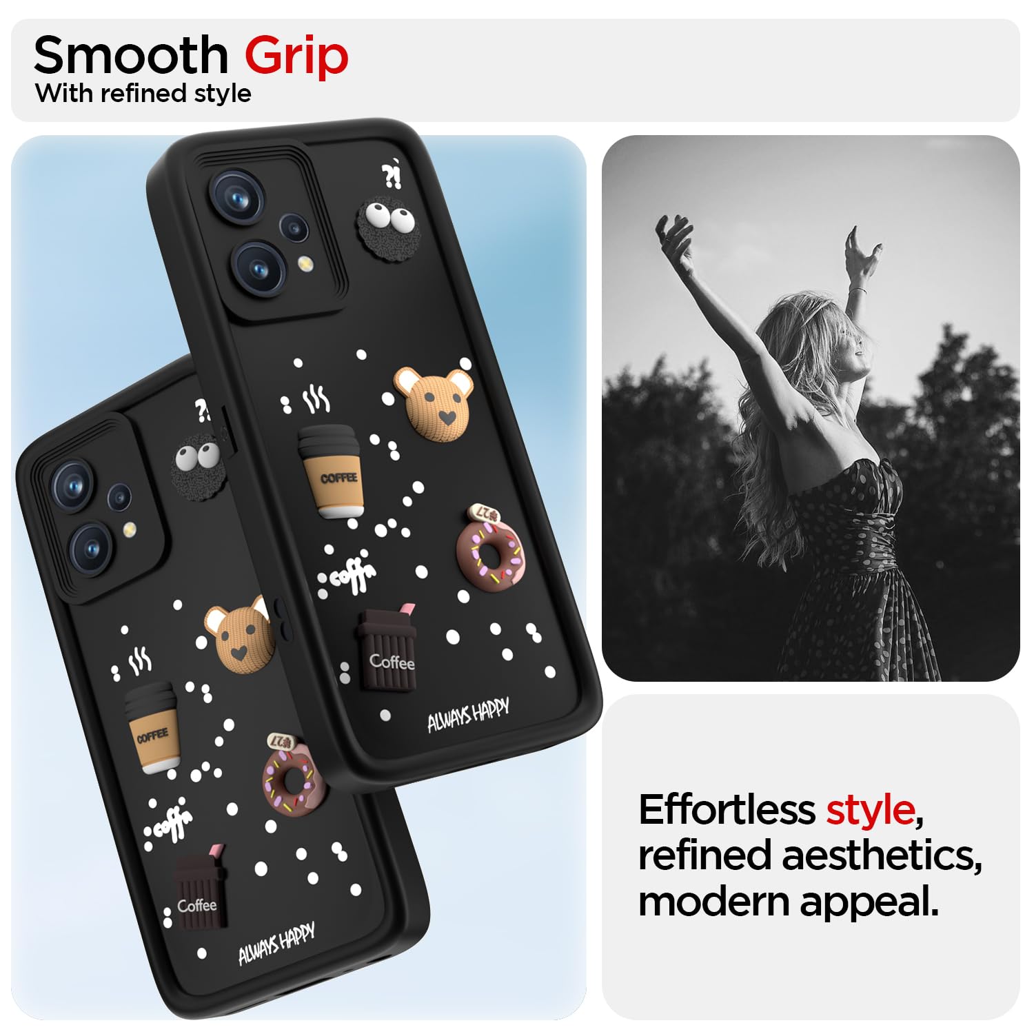 Pikkme Realme 9 4G / Realme 9 Pro Plus 5G Cute Fun Cartoon 3D Bear Coffee Back Cover (Black)