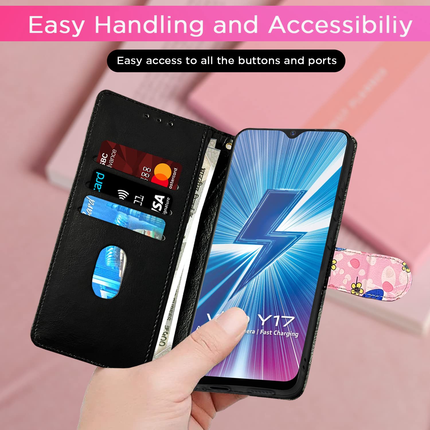 Pikkme pink flower Wallet mobile flip cover for Vivo Y12/Y15/Y17/U10 – photo 6