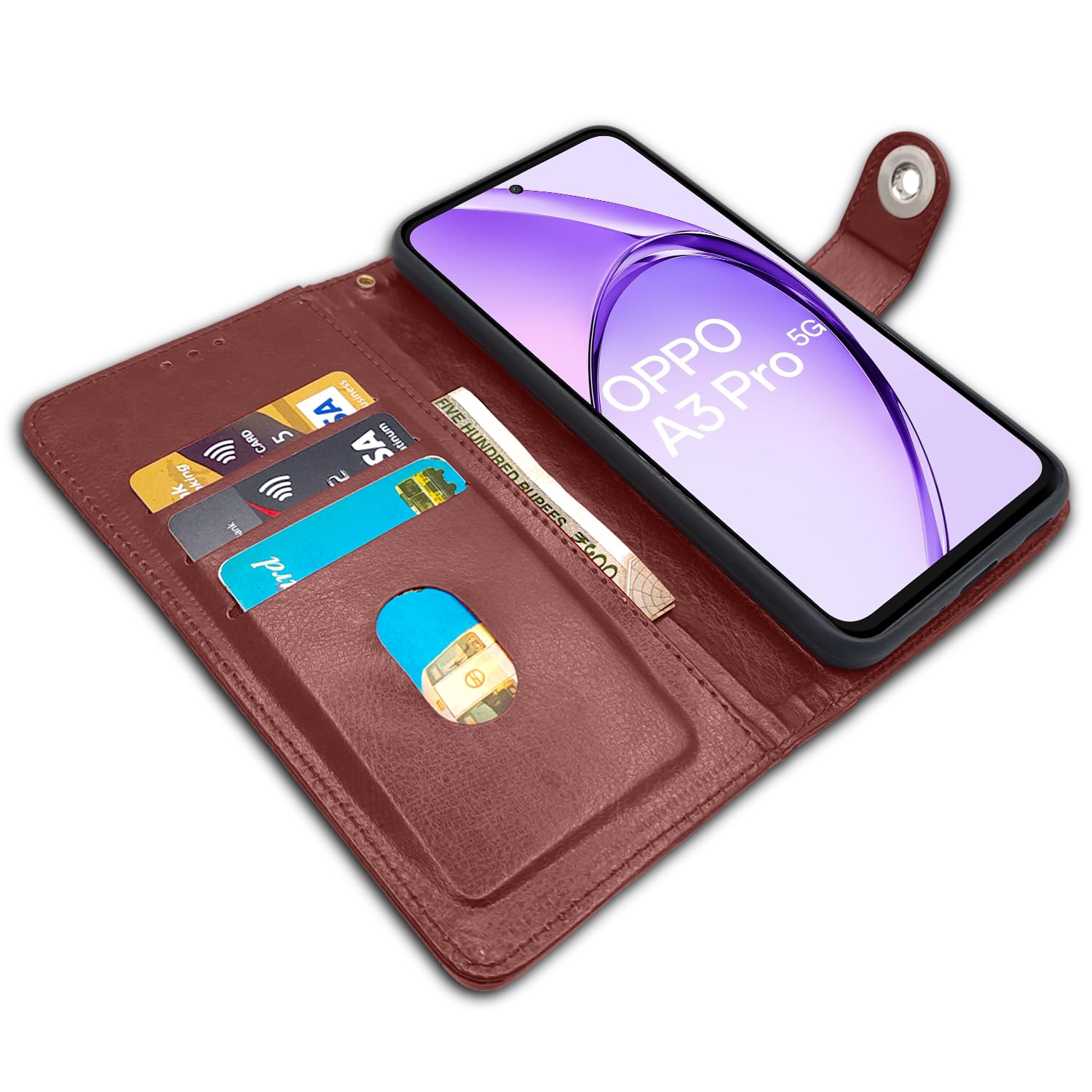 Pikkme Oppo A3 Pro 5G Button Flip Cover (Brown)