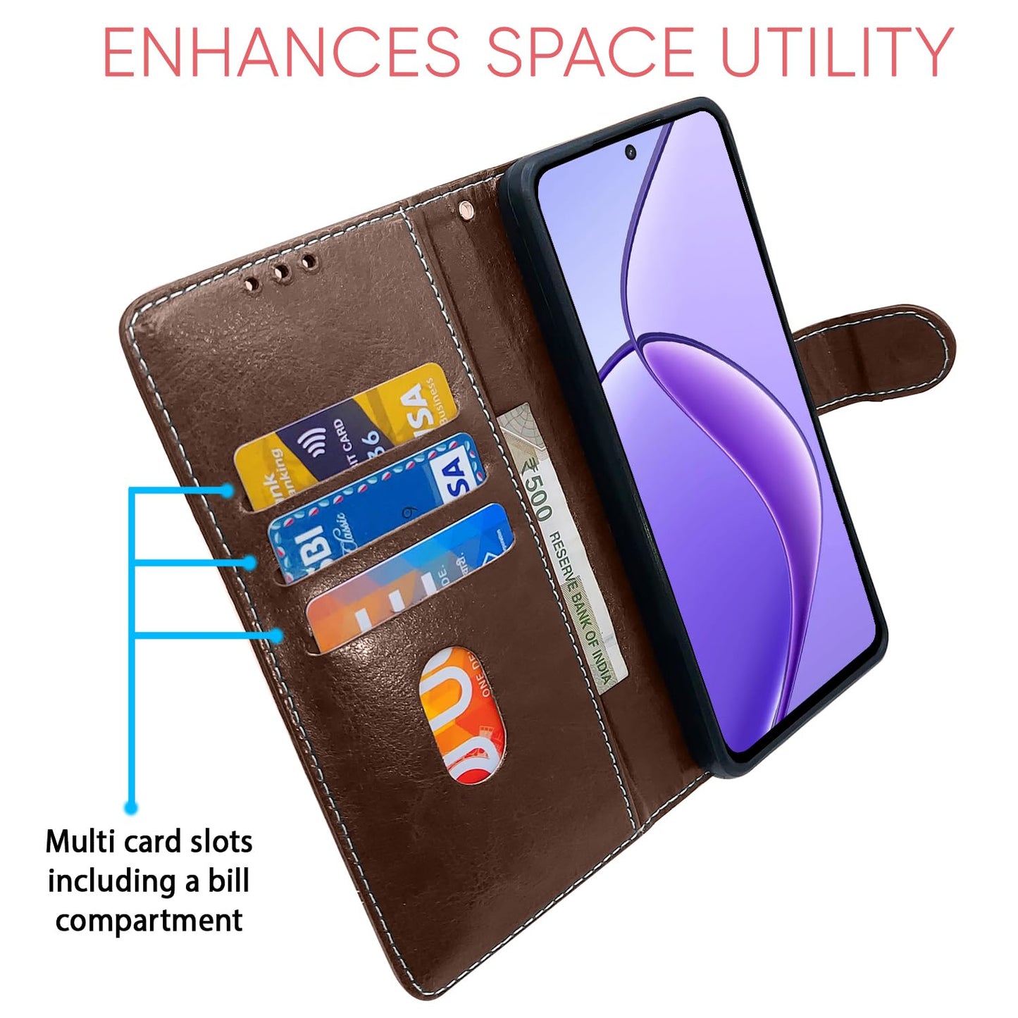 Pikkme Realme 12 5G Contrast Flip Cover (Brown)