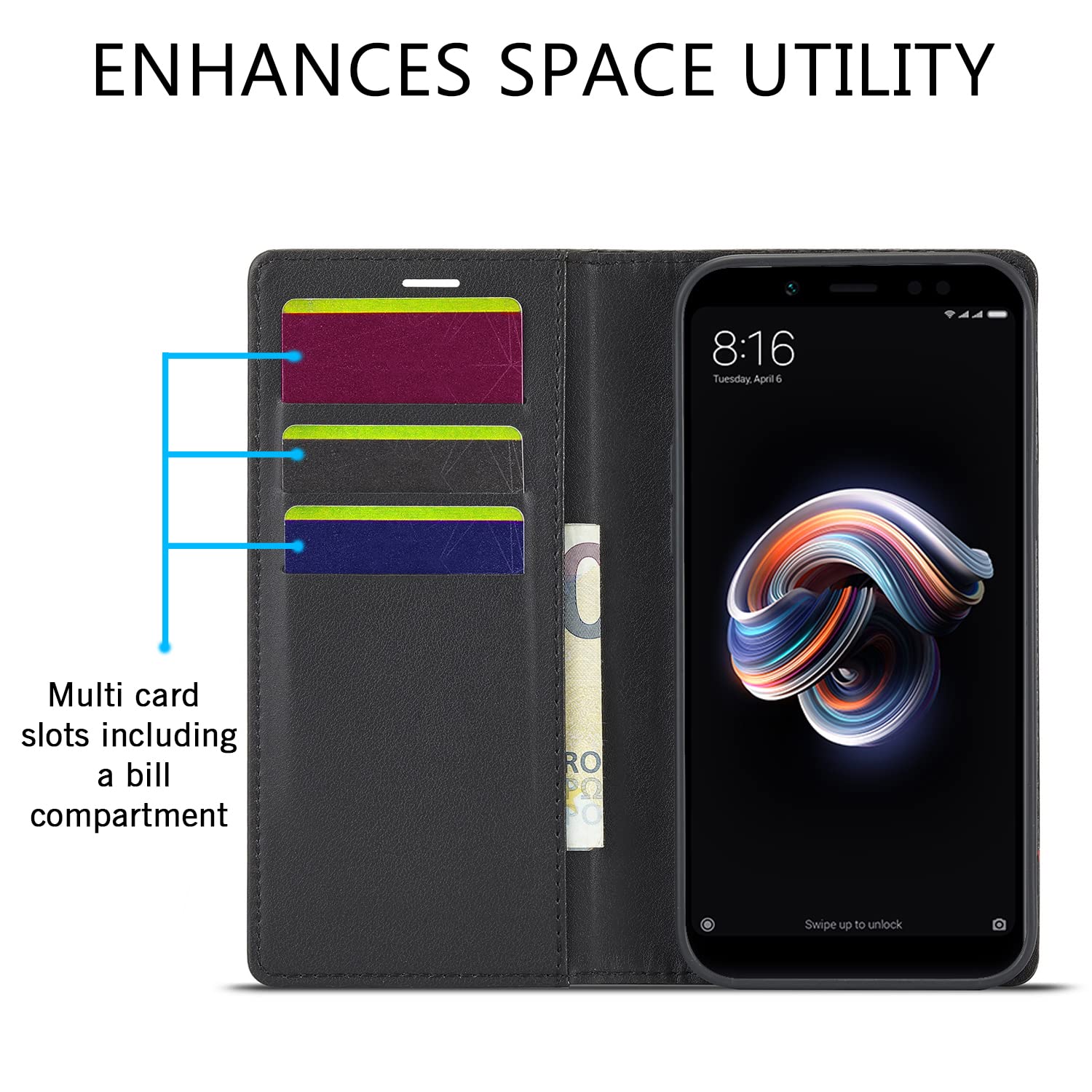 Pikkme black Wallet wallet flip cover for Redmi Note 5 Pro – photo 3