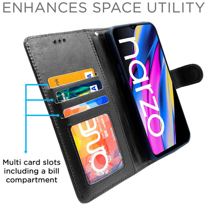Realme Narzo 50A Prime Wallet flip case in black by Pikkme – photo 3
