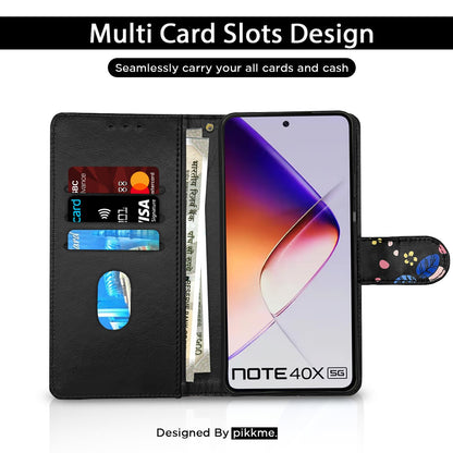 Pikkme black flower mobile flip cover for Infinix Note 40X 5G – photo 2