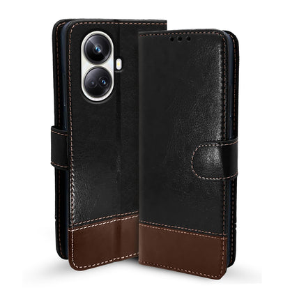 Realme 10 Pro Plus 5G Magnetic mobile flip cover in black & brown by Pikkme