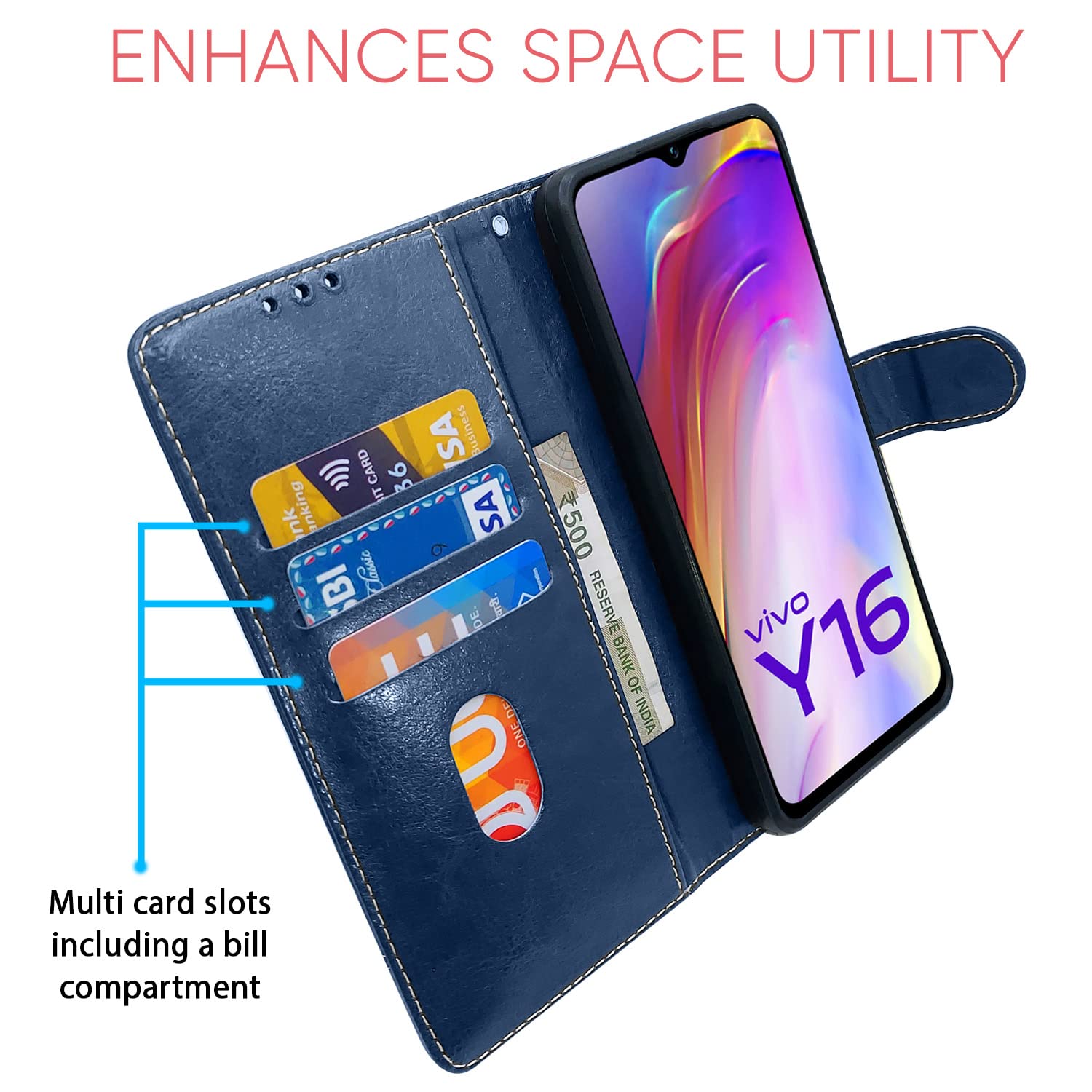 Blue & brown Magnetic flip cover for Vivo Y16 – Pikkme – photo 3