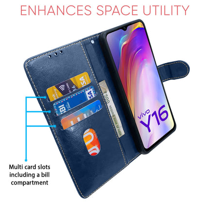 Blue & brown Magnetic flip cover for Vivo Y16 – Pikkme – photo 3
