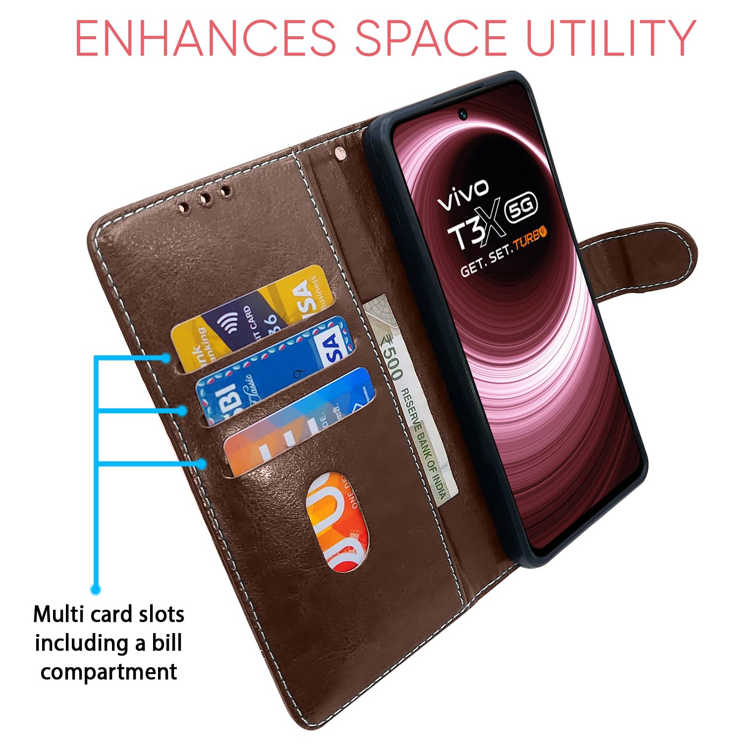 Pikkme brown & coffee wallet flip cover for Vivo T3x/Y200i 5G – photo 4