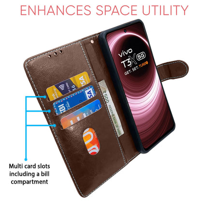 Pikkme brown & coffee wallet flip cover for Vivo T3x/Y200i 5G – photo 4