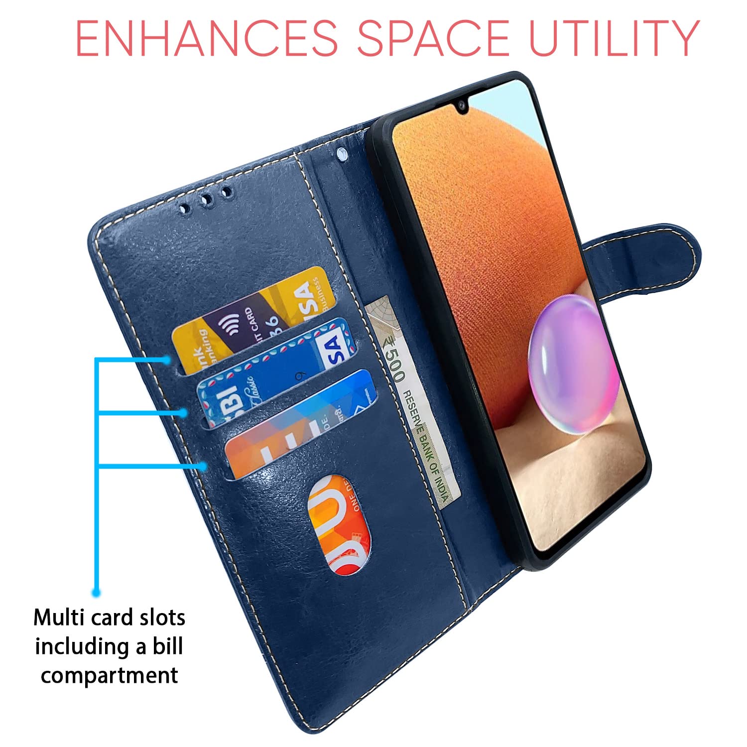 Pikkme Samsung A32 4G blue & brown mobile flip cover – photo 3