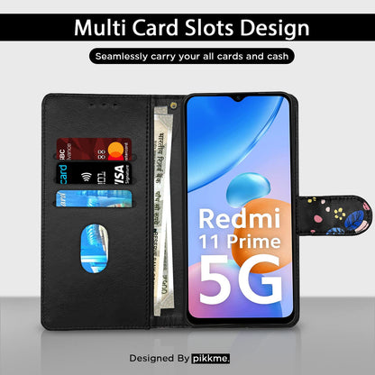 Black flower mobile flip cover for Redmi 11 Prime 5G – Pikkme – photo 3
