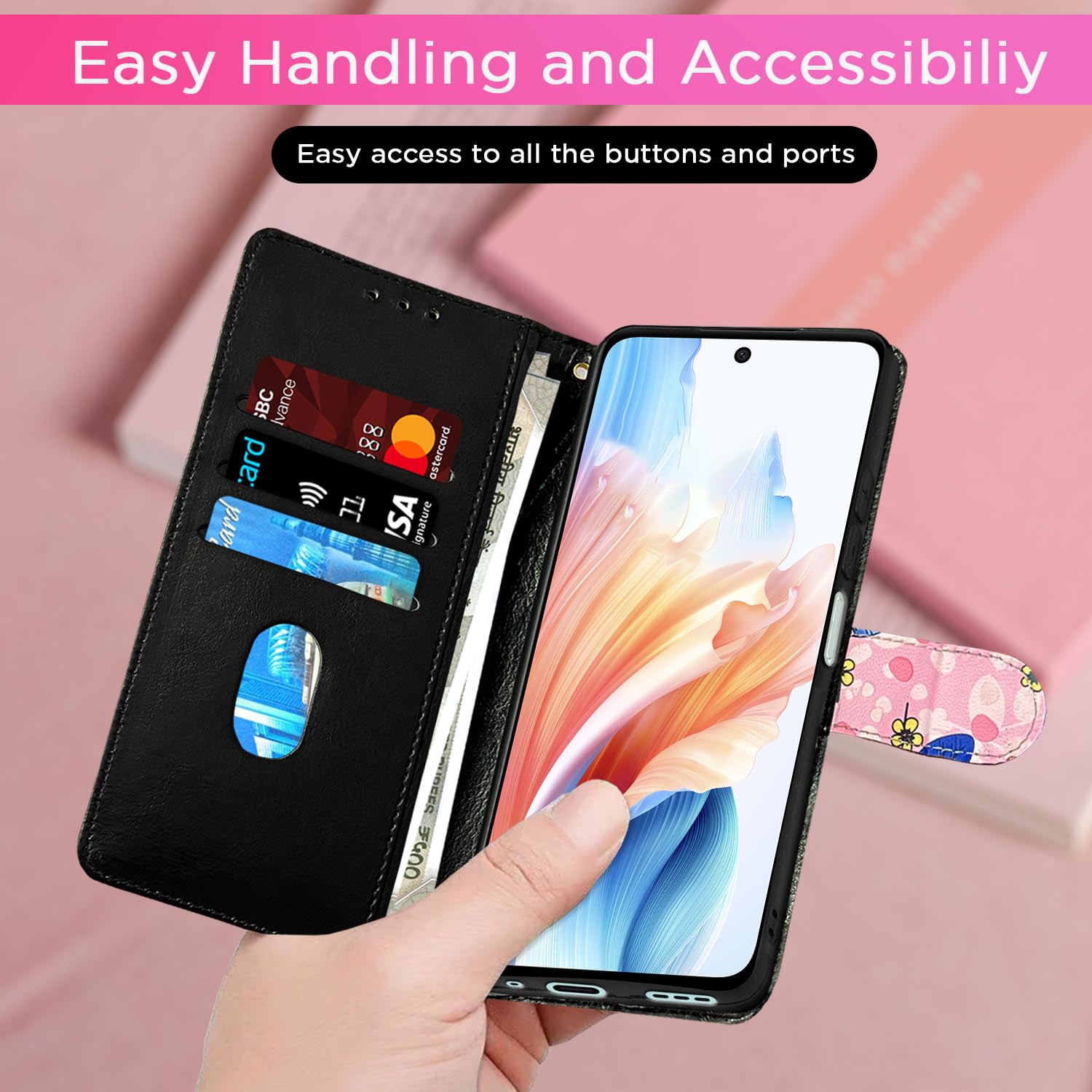 Oppo A79 5G wallet flip cover in pink flower by Pikkme – photo 7